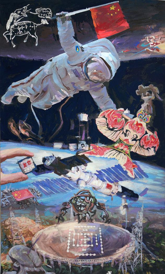 探索航空航天绘画作品，艺术与科技的完美结合，航空航天绘画，艺术与科技的绝美融合之作
